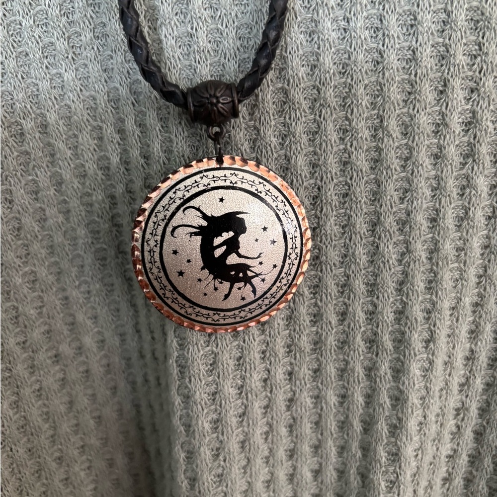 Copper & brass fairy 🧚‍♀️ pendant with braided leather necklace